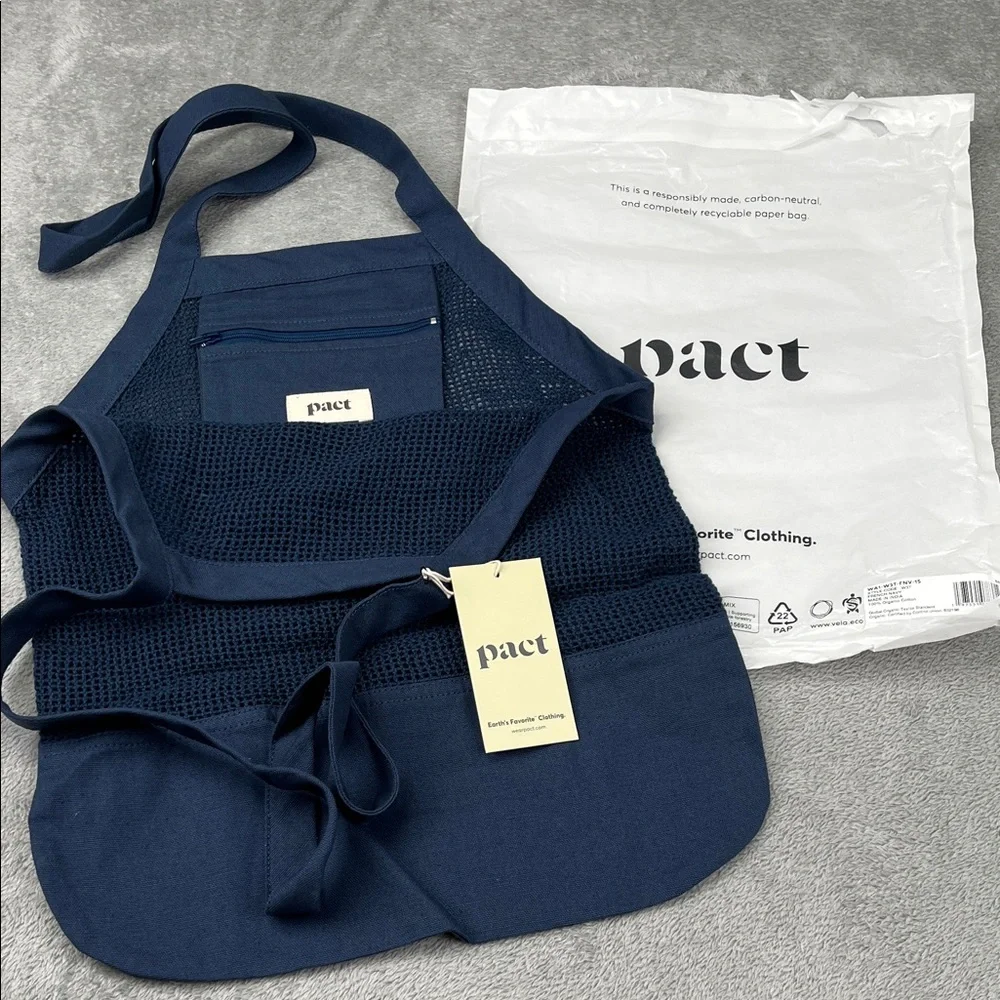 $12 Special NEW Pact 100% Organic Cotton French Navy Crochet Bag, Zipper Pocket‎
